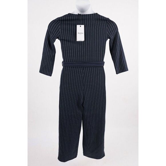 Bershka Women's Jumpsuit Small Navy Blue Striped Belted Wide Leg  NWT 8746/326 - Picture 6 of 7